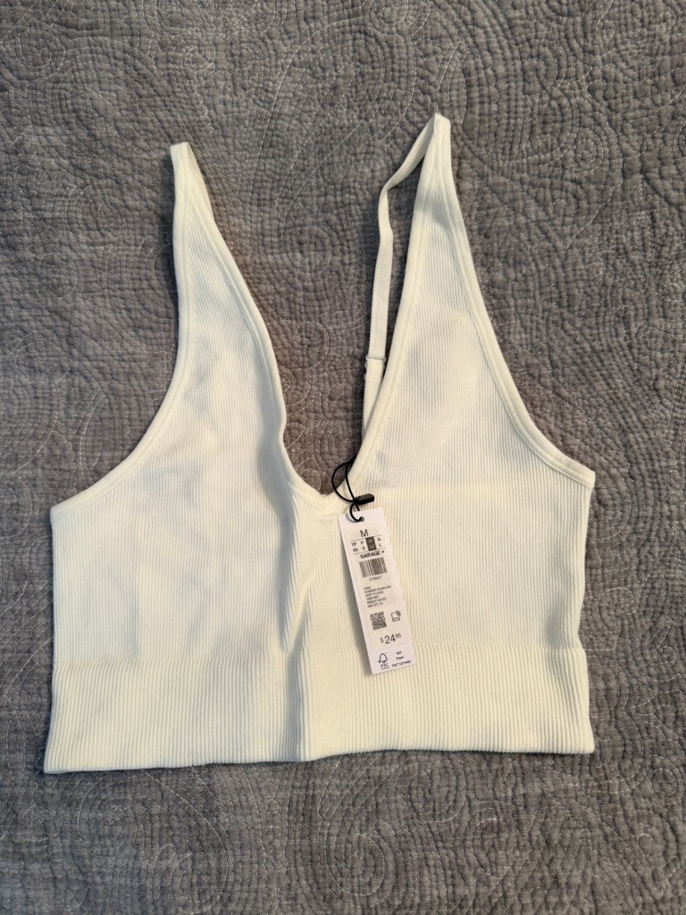 Garage Ribbed V-Neck Crop Tank Top - Light Cream